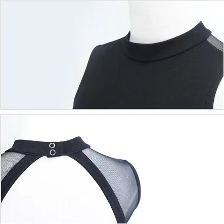 Elegant Black Mesh Turtleneck Dance Leotard - Comfortable and Flexible for Dance Women