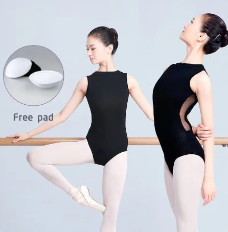 Elegant Black Mesh Turtleneck Dance Leotard - Comfortable and Flexible for Dance Women