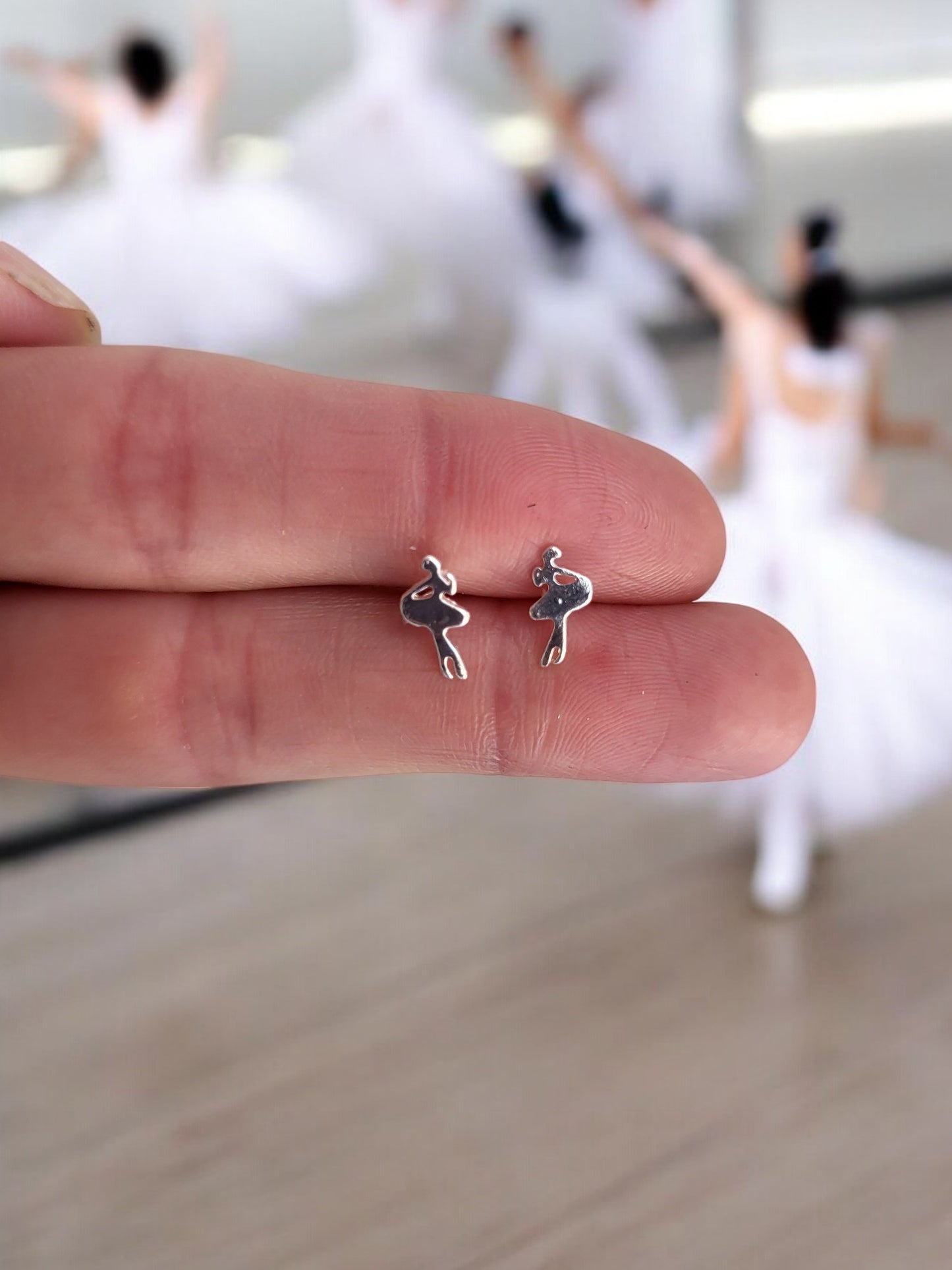 New Ballerina Sterling 925 Silver Ear Stud Earrings